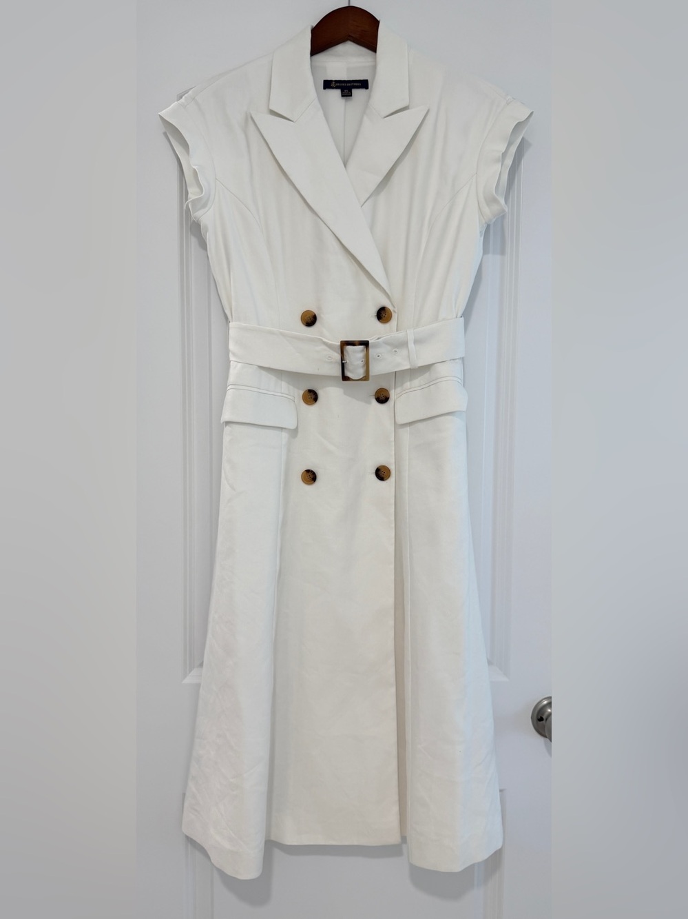 Brooks Brothers White Double-Breasted Belted Midi Dress
